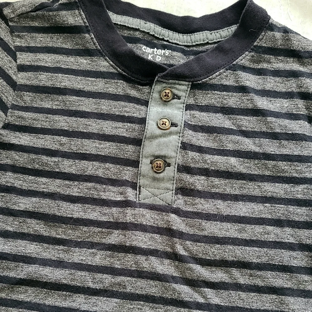 Carter's Boys 7 Black And Gray Striped Kids Shirt Buttons Back To School Preppy